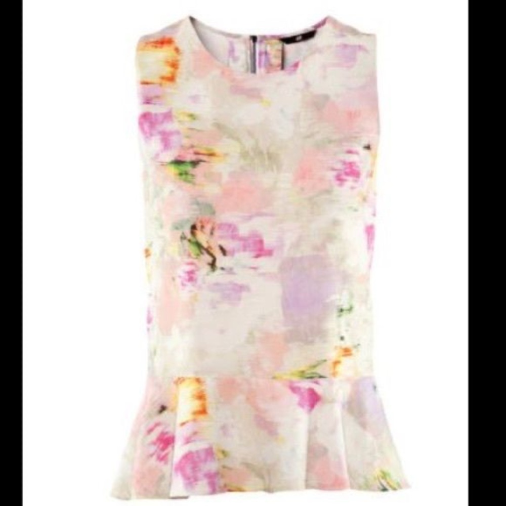 H&M Women WaterColor Peplum Office Party Chiffon Top Size 2